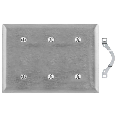HUBBELL WIRING DEVICE-KELLEMS Wallplates and Boxes, Metallic Plates, 3- Gang, Blank, Standard Size, Stainless Steel SS34